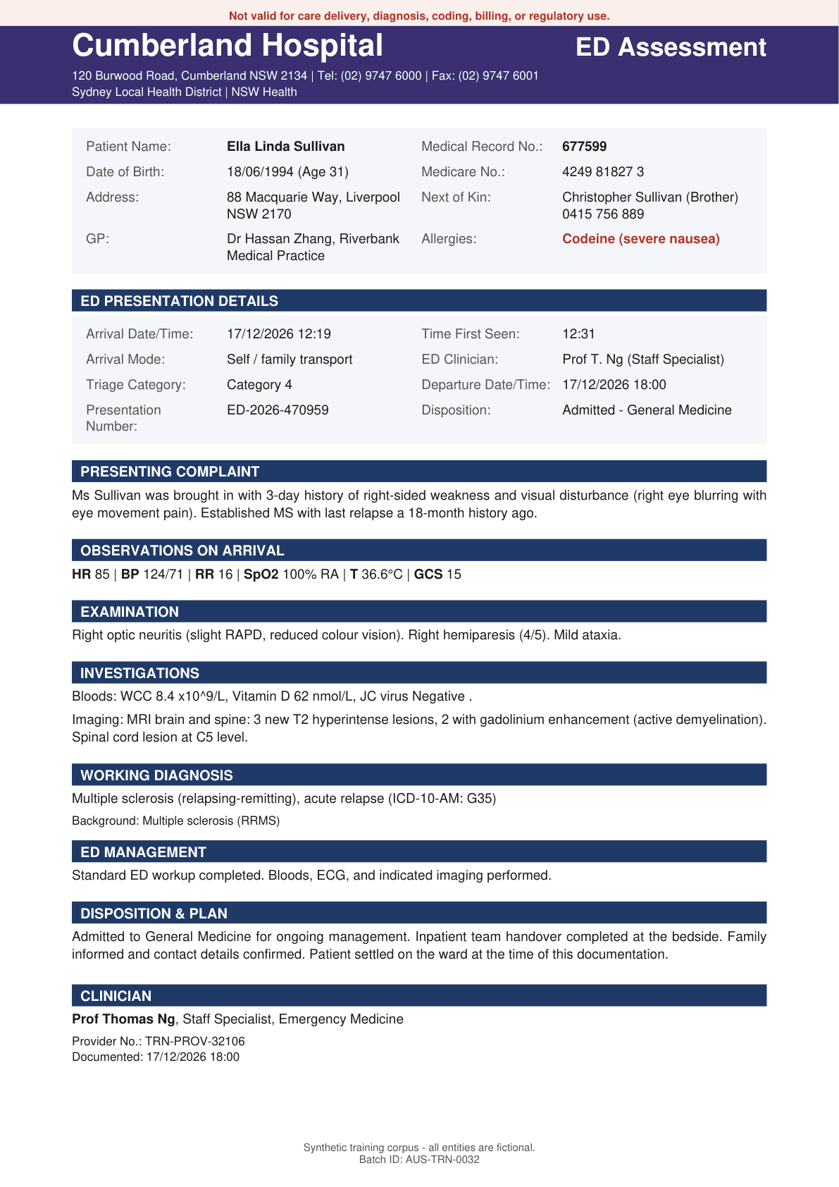 RCA Medical Library sample: ED assessment