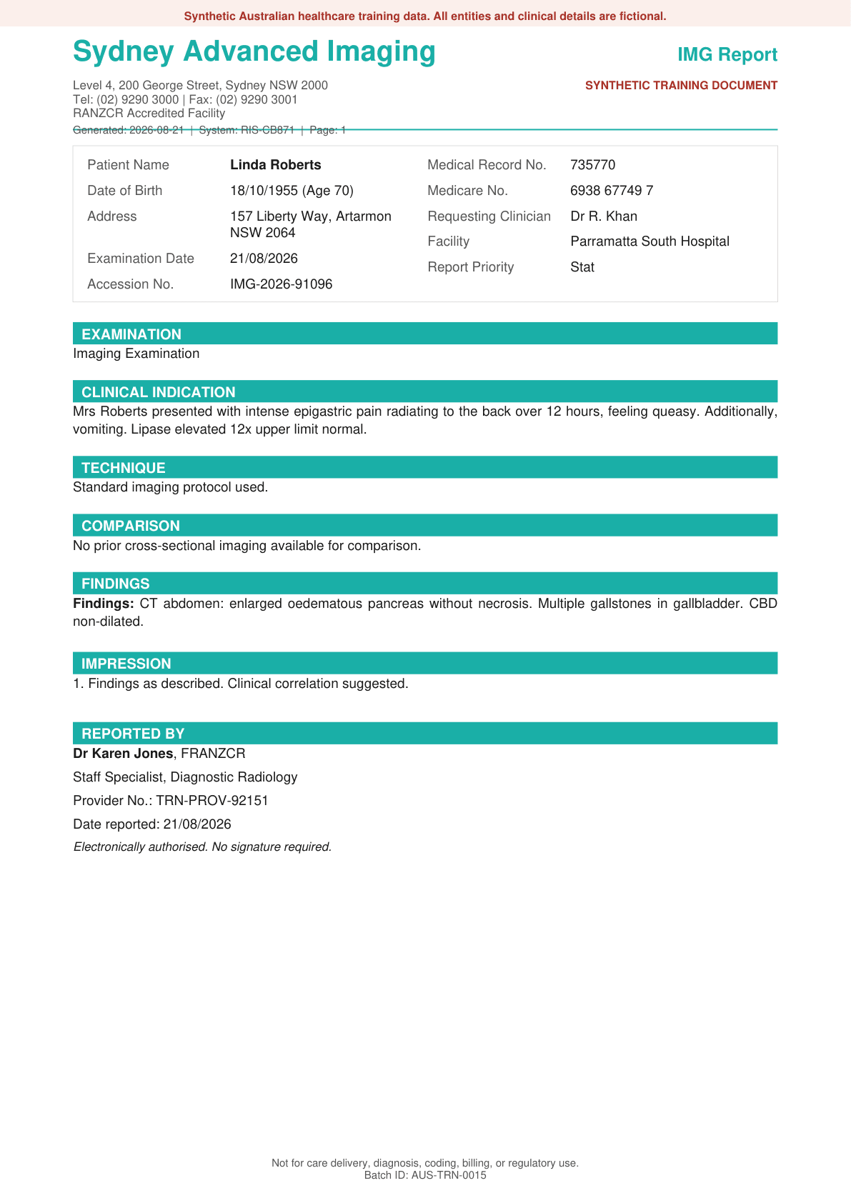 RCA Medical Library sample: Imaging report