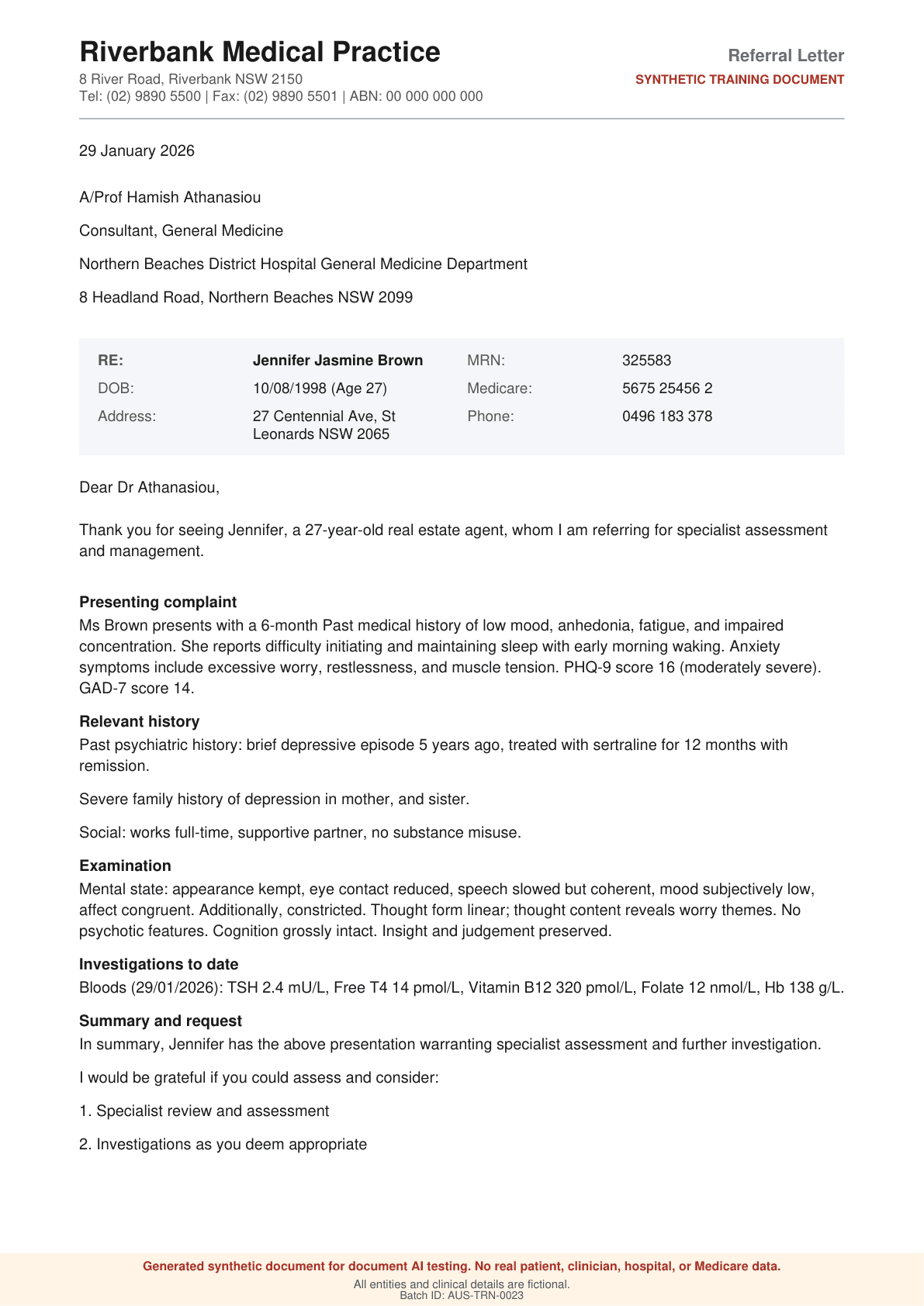 RCA Medical Library sample: Referral letter