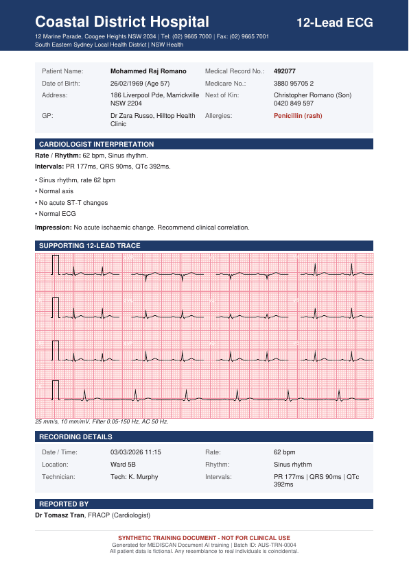 Synthetic 12-lead ECG report specimen